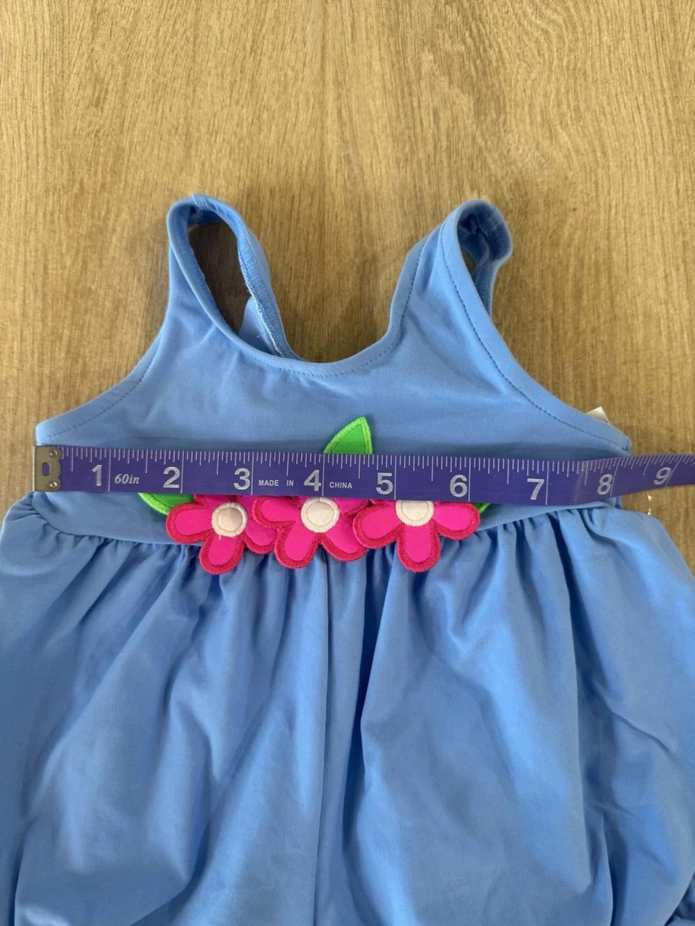 Florence Eiseman NWT Periwinkle Bubble Swimsuit Floral Appliqué 9M